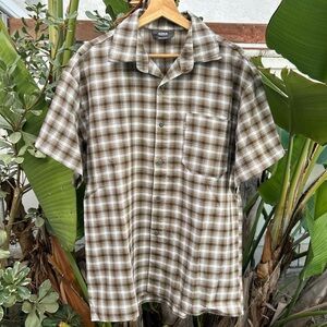Vintage 1990s Solo Semore Plaid Button Up Shirt Made in USA Brown L (22.5x29)